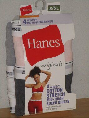 Hanes Woman's Mid Thigh Boxer Briefs Size XL 8 Grey Creme Black White 4 Pack New